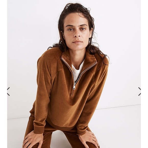 Madewell Sweaters - Madewell MWL Velour Half Zip Sweatshirt in Cedar Color